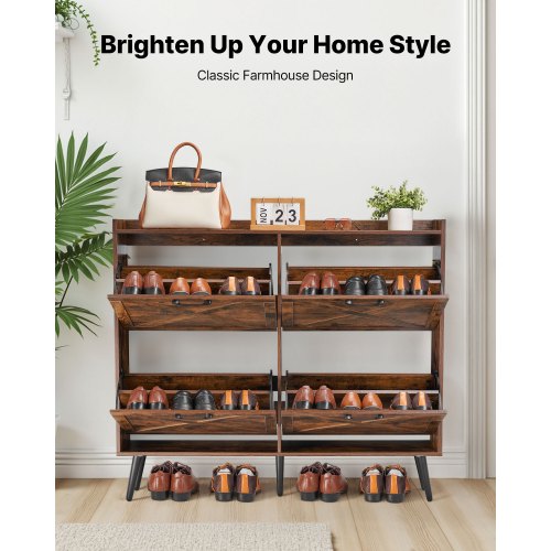 Shoe Cabinet with 4 Flip Drawers Farmhouse Shoes Storage Cabinet with Wood