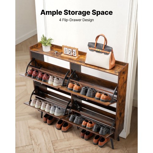 Shoe Cabinet with 4 Flip Drawers Farmhouse Shoes Storage Cabinet with Wood