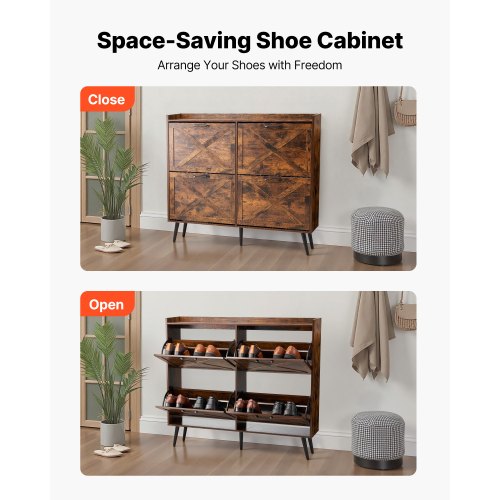 Shoe Cabinet with 4 Flip Drawers Farmhouse Shoes Storage Cabinet with Wood