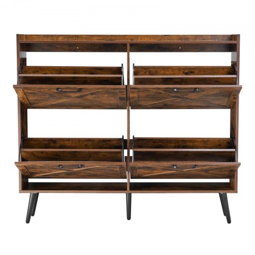 Shoe Cabinet with 4 Flip Drawers Farmhouse Shoes Storage Cabinet with Wood