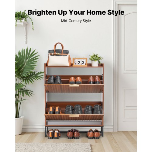 Shoe Cabinet with 2 Flip Drawers MidCentury Shoes Storage Cabinet with 2 Flip