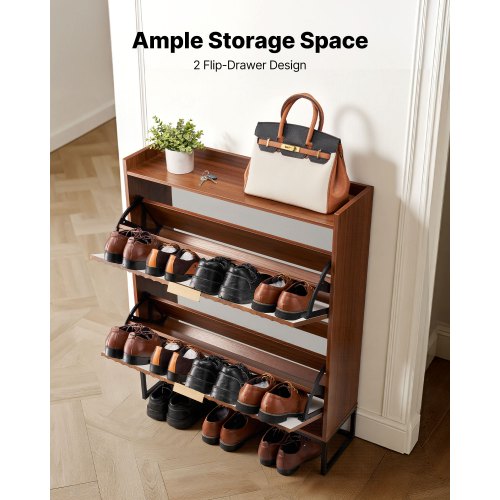 Shoe Cabinet with 2 Flip Drawers MidCentury Shoes Storage Cabinet with 2 Flip