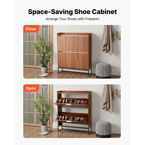 Shoe Cabinet with 2 Flip Drawers MidCentury Shoes Storage Cabinet with 2 Flip