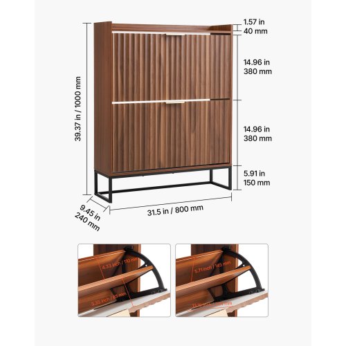 Shoe Cabinet with 2 Flip Drawers MidCentury Shoes Storage Cabinet with 2 Flip