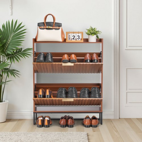 Shoe Cabinet with 2 Flip Drawers MidCentury Shoes Storage Cabinet with 2 Flip