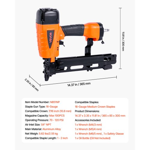 Pneumatic Staple Gun 16 Gauge 716inch Medium Crown Pneumatic Stapler 1