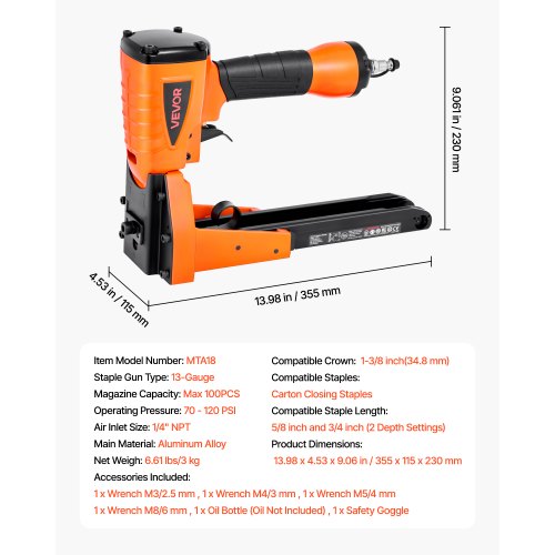 Pneumatic Carton Closing Stapler 13 Gauge Pneumatic Cardboard Staple Gun