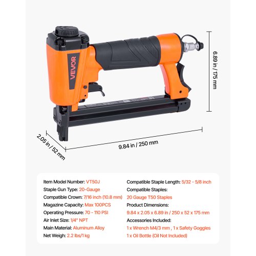 Pneumatic Staple Gun 20 Gauge T50 Pneumatic Upholstery Stapler for 716