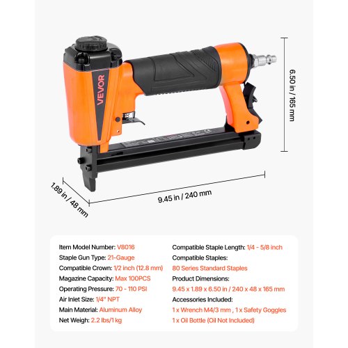 Pneumatic Staple Gun 21 Gauge Pneumatic Upholstery Stapler for 80 Series