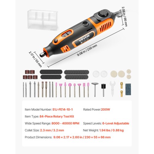 84Piece Rotary Tool Kit 200W Mini Power Rotary Tool Corded 6Level Speed