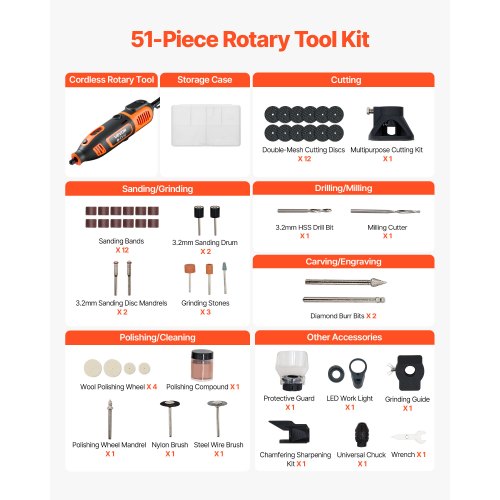 51Piece Rotary Tool Kit 200W Mini Power Rotary Tool Corded 800040000RPM