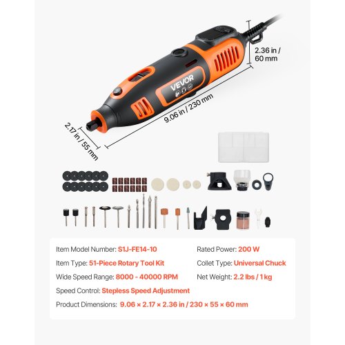 51Piece Rotary Tool Kit 200W Mini Power Rotary Tool Corded 800040000RPM