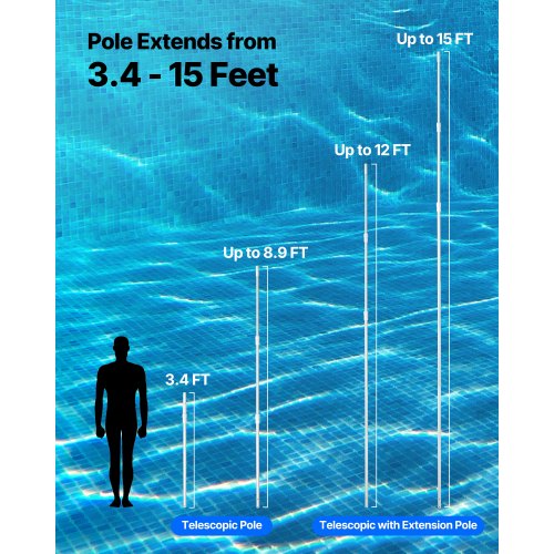 Pool Pole 34 to 15 Ft Telescoping Swimming Pool Cleaning Poles