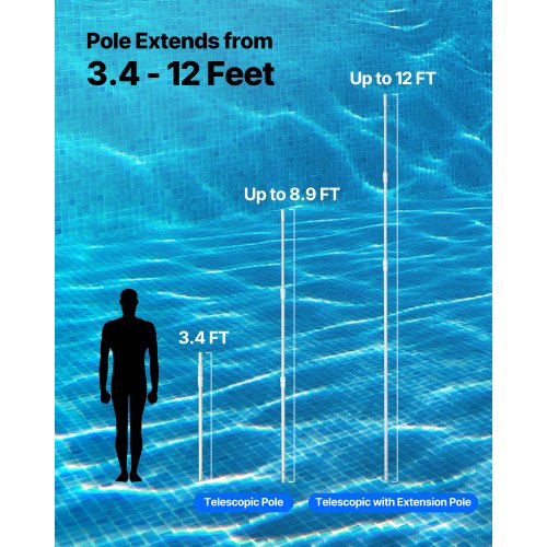 Pool Pole 34 to 12 Ft Telescoping Swimming Pool Cleaning Poles