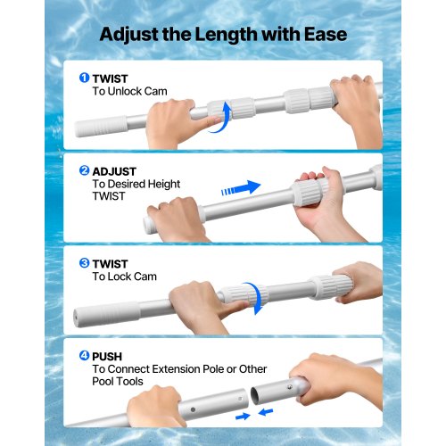 Pool Pole 34 to 12 Ft Telescoping Swimming Pool Cleaning Poles