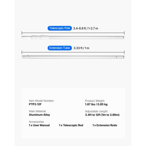 Pool Pole 34 to 12 Ft Telescoping Swimming Pool Cleaning Poles