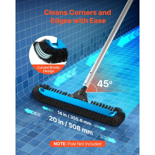 Pool Brush Head 20 Inch Scrub Brushes with Nylon Bristles and Aluminum Pole