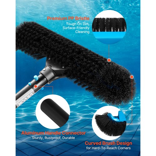 Pool Brush Head 20 Inch Scrub Brushes with Nylon Bristles and Aluminum Pole