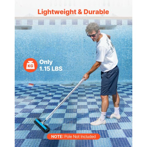 Pool Brush Head 20 Inch Scrub Brushes with Nylon Bristles and Aluminum Pole