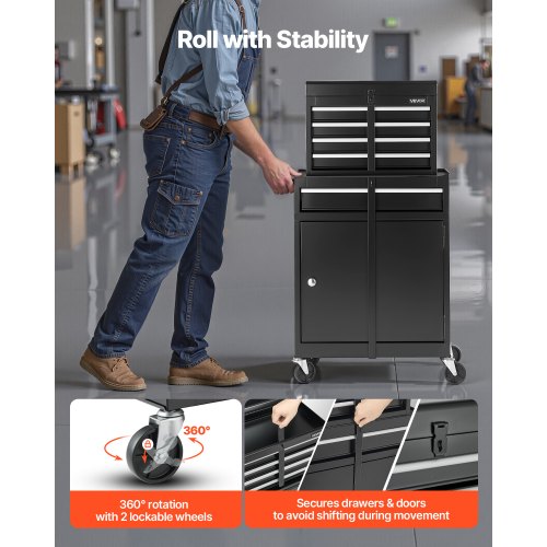Rolling Tool Chest 2in1 Design 5 Drawers Tool Cabinet Organizer with Detachable