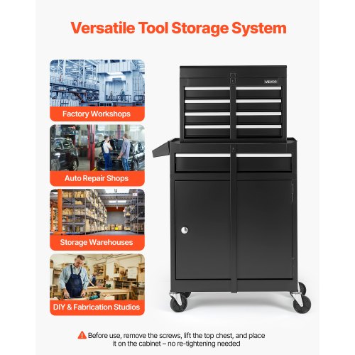 Rolling Tool Chest 2in1 Design 5 Drawers Tool Cabinet Organizer with Detachable