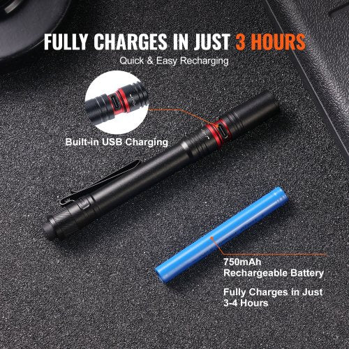 5.9 Inch Rechargeable Penlight 300 lumens 3 Lighting Modes Pocket Pen