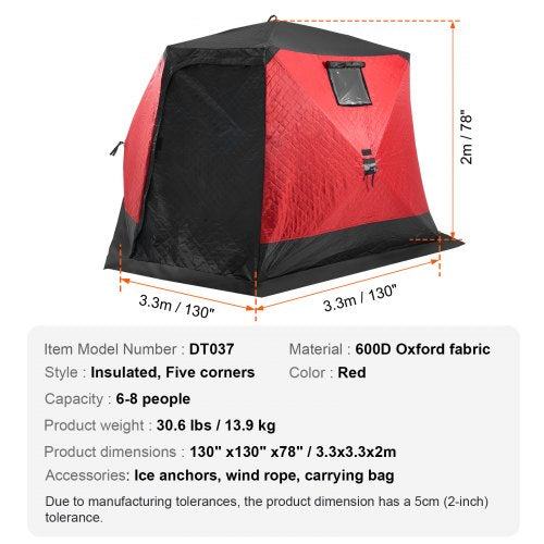 68 Person Ourdoor Portable Ice Shelter PopUp Ice Fishing Shanty Tent – 78 INCH