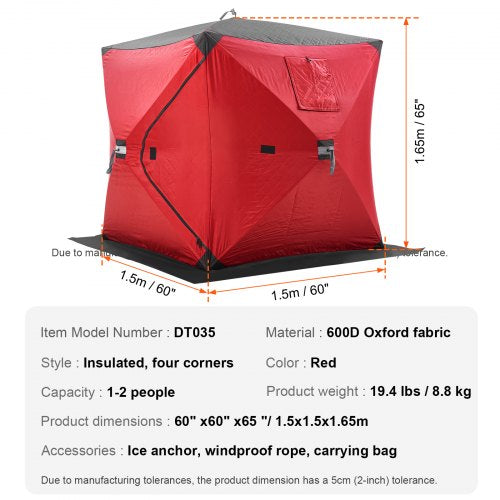 12 Person Ourdoor Portable Ice Shelter PopUp Ice Fishing Shanty Tent – 65 INCH