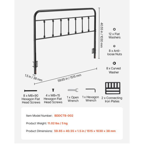 Metal Headboard Queen Size Headboard with Adjustable Height Metal