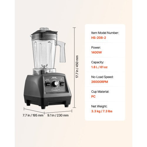 Blender for Smoothies 61 oz 1400W Professional Blender with Powerful