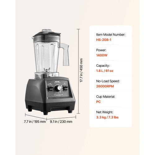 Blender for Smoothies 61 oz 1400W Professional Blender with Powerful