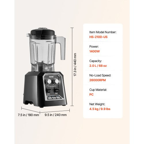 Blender for Smoothies 68 oz 1400W Professional Blender with Powerful