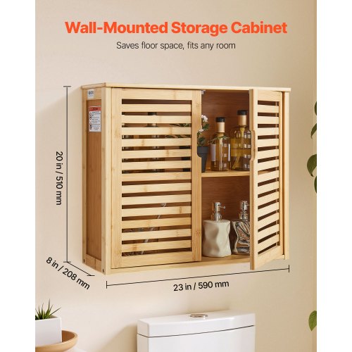 Bathroom Wall Cabinet 2 Doors and Adjustable Shelf with 3 Height Levels
