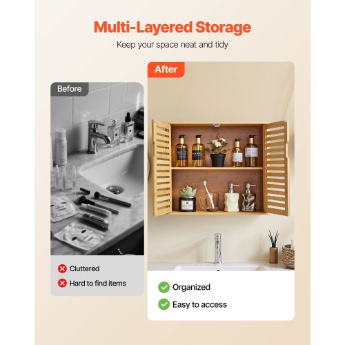 Bathroom Wall Cabinet 2 Doors and Adjustable Shelf with 3 Height Levels