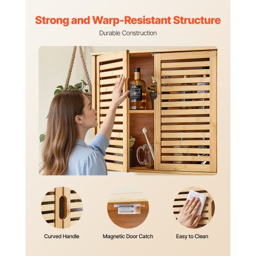 Bathroom Wall Cabinet 2 Doors and Adjustable Shelf with 3 Height Levels