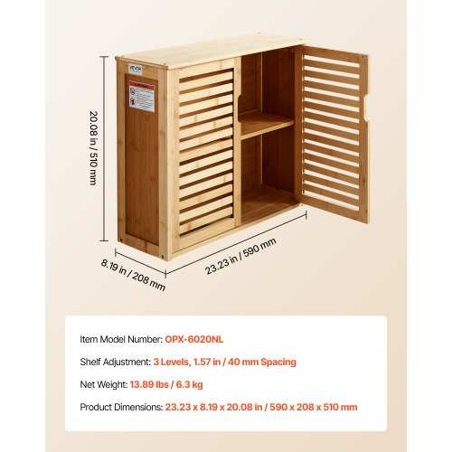 Bathroom Wall Cabinet 2 Doors and Adjustable Shelf with 3 Height Levels