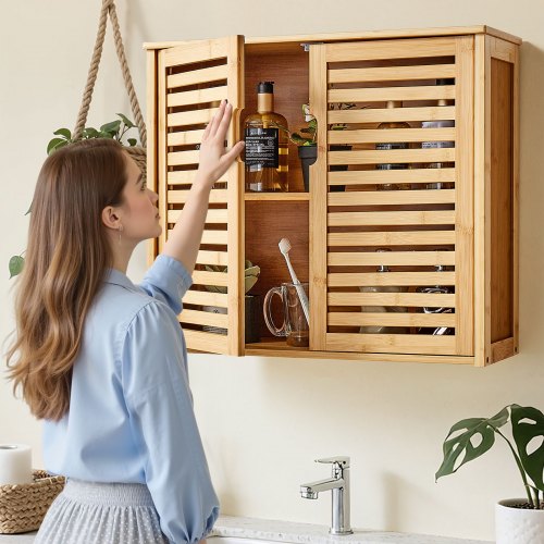 Bathroom Wall Cabinet 2 Doors and Adjustable Shelf with 3 Height Levels