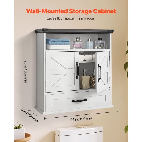 Bathroom Wall Cabinet 2 Doors Adjustable Shelf Over the Toilet Storage