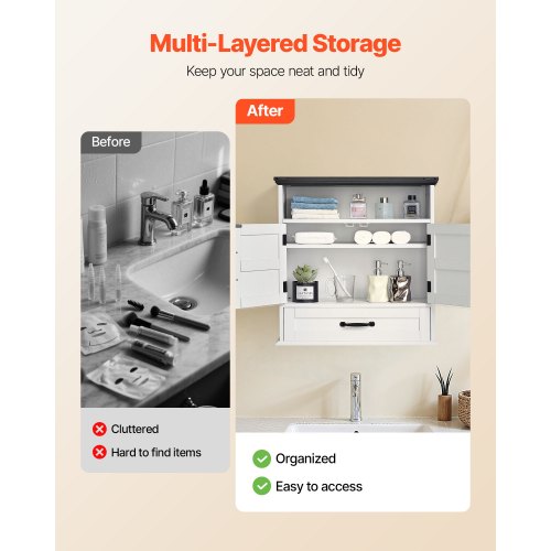 Bathroom Wall Cabinet 2 Doors Adjustable Shelf Over the Toilet Storage