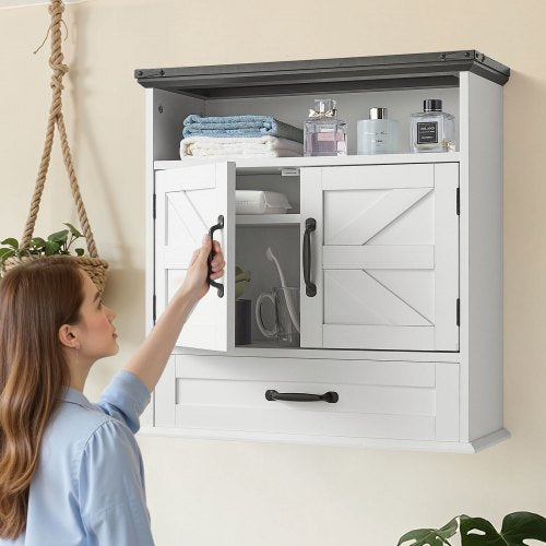 Bathroom Wall Cabinet 2 Doors Adjustable Shelf Over the Toilet Storage