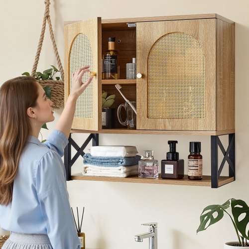 Bathroom Wall Cabinet with 2 Doors and Adjustable Shelf Over the Toilet