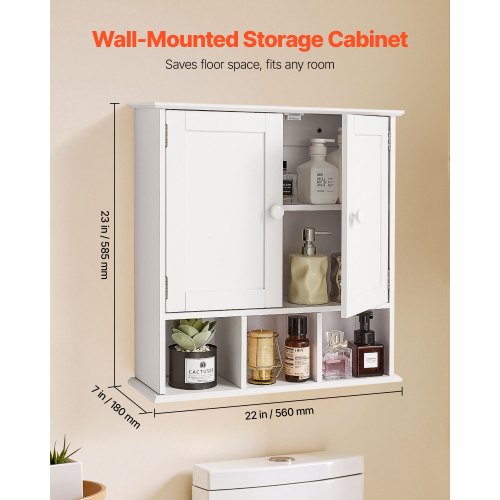 Bathroom Wall Cabinet 2 Doors Adjustable Shelf Over the Toilet Storage