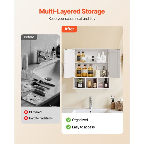 Bathroom Wall Cabinet 2 Doors Adjustable Shelf Over the Toilet Storage