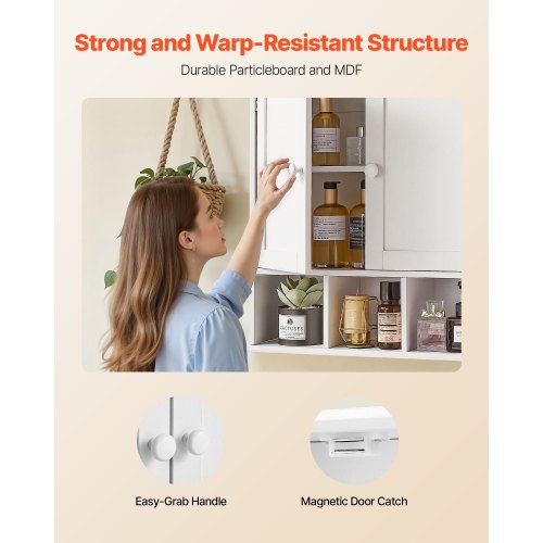 Bathroom Wall Cabinet 2 Doors Adjustable Shelf Over the Toilet Storage