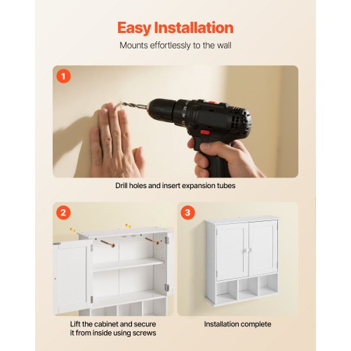 Bathroom Wall Cabinet 2 Doors Adjustable Shelf Over the Toilet Storage