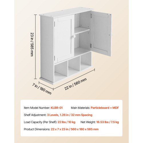 Bathroom Wall Cabinet 2 Doors Adjustable Shelf Over the Toilet Storage