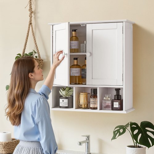 Bathroom Wall Cabinet 2 Doors Adjustable Shelf Over the Toilet Storage