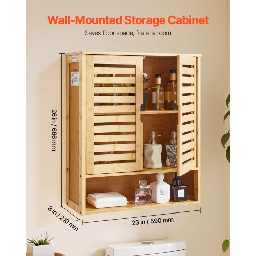 Bathroom Wall Cabinet 2 Doors and Adjustable Shelf Over the Toilet Storage