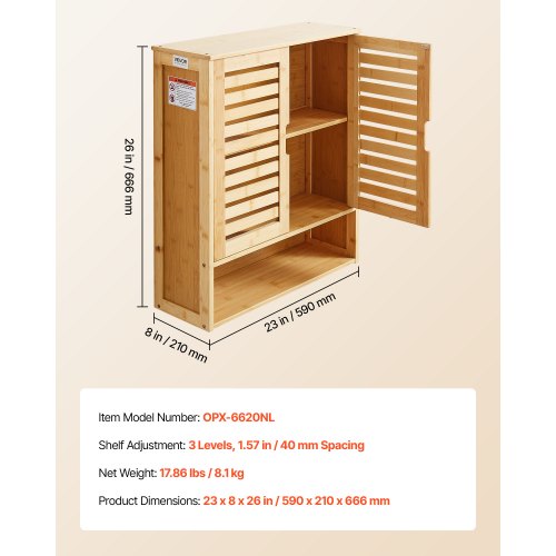 Bathroom Wall Cabinet 2 Doors and Adjustable Shelf Over the Toilet Storage