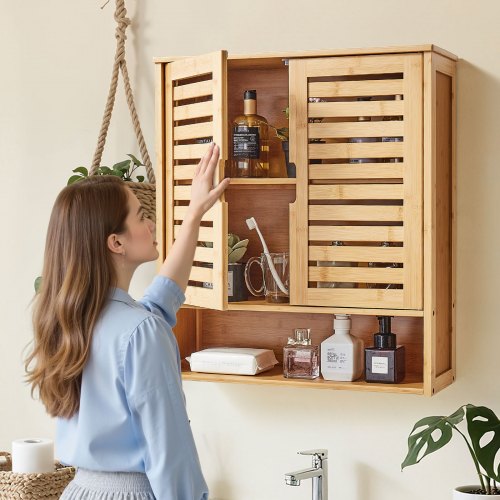Bathroom Wall Cabinet 2 Doors and Adjustable Shelf Over the Toilet Storage